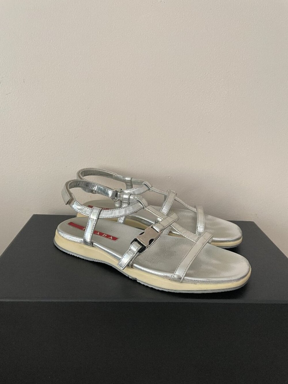 PRADA Leather Strappy Flats Sandals
